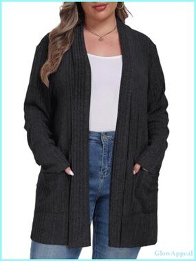 Plus Size Cardigan Sweater Loose Knit with Pockets Long Duster